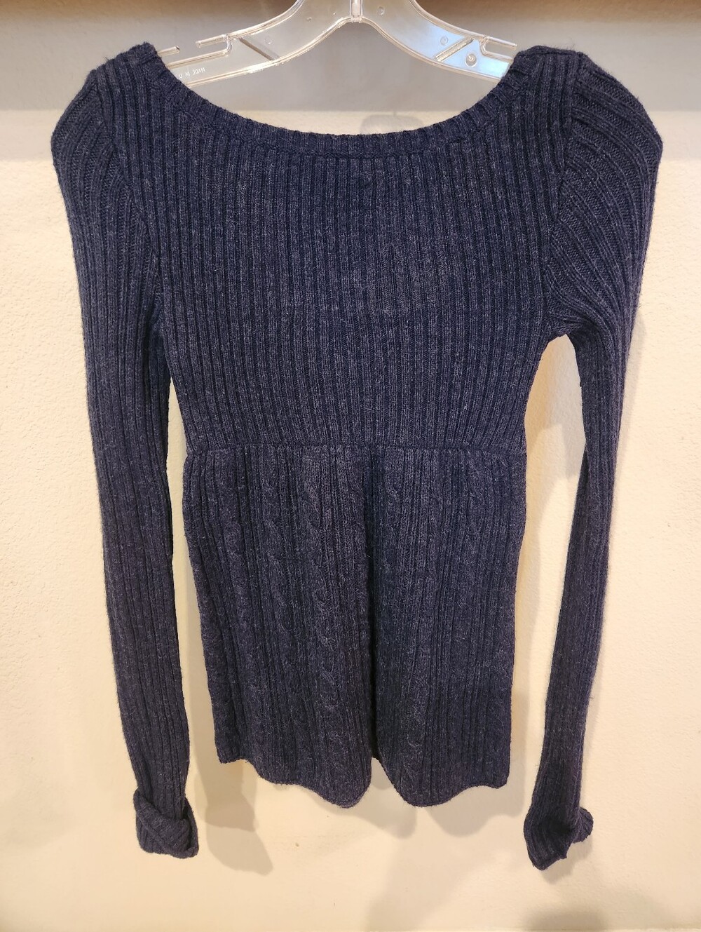 Hollister Navy Ribbed Babydoll Peplum Soft Knit Sweater - Picture 2 of 6